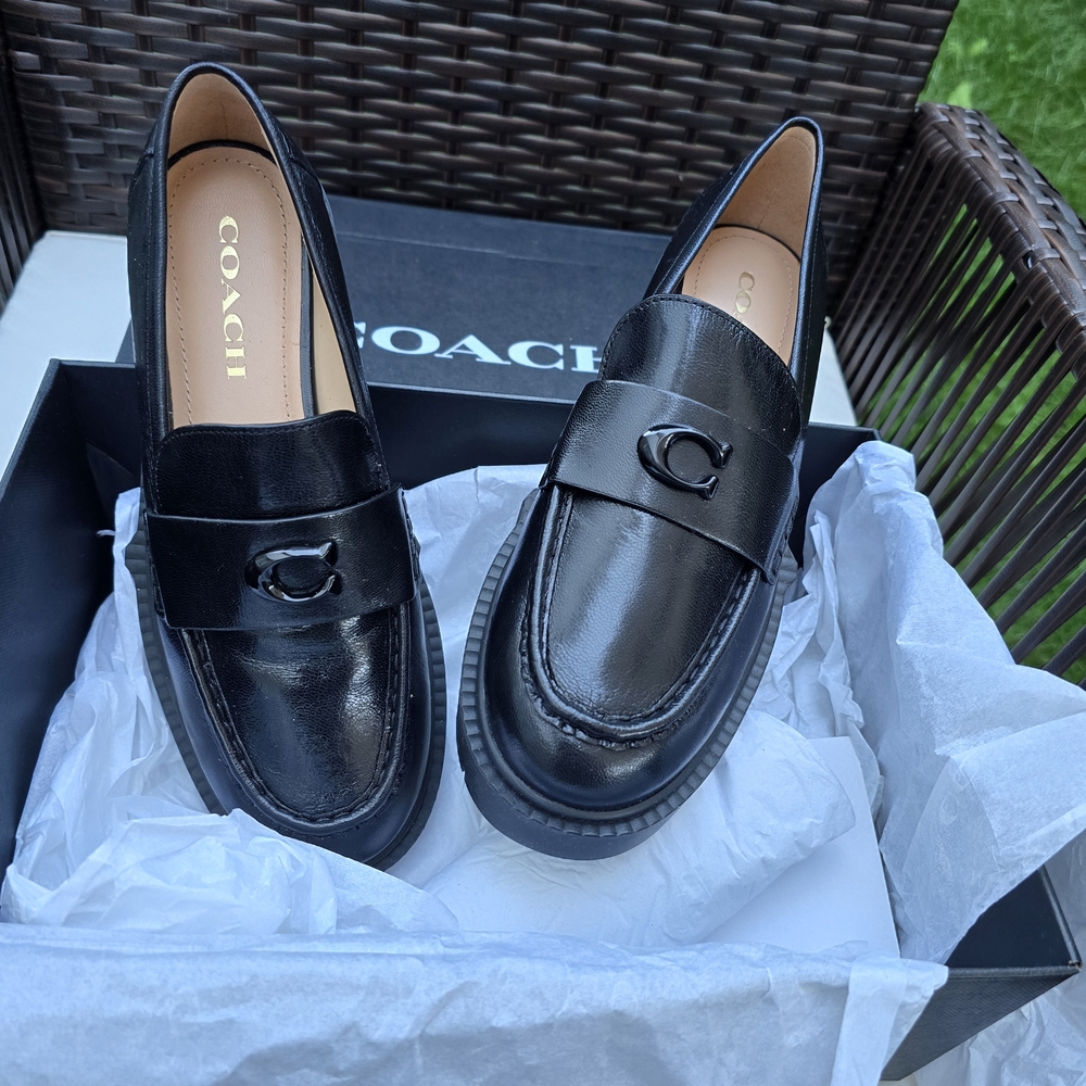 Coach Black Leather Penny Loafers